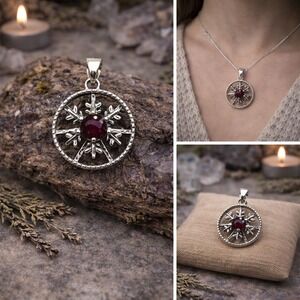 Garnet Spinner Snowflake Pendant Witchy Boho‎ Fidget Necklace Cottagecore